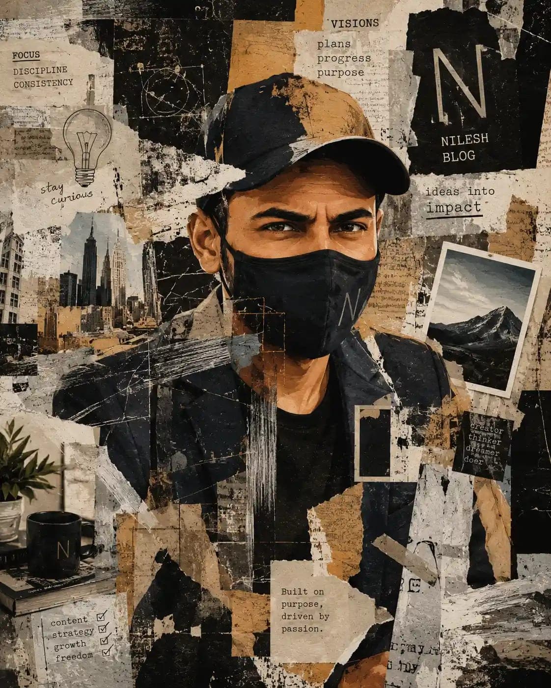 Fragmented Identity Deconstructed Collage Portrait Prompt with Abstract Textures and Visual Layering