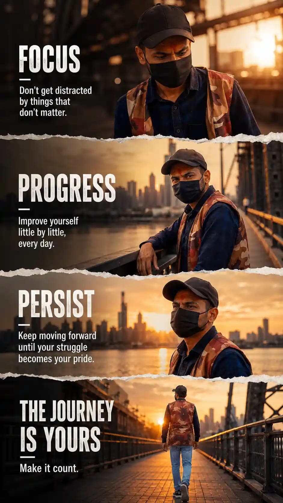 Motivational Success Poster Prompt | Focus, Progress & Persistence Mindset Collage
