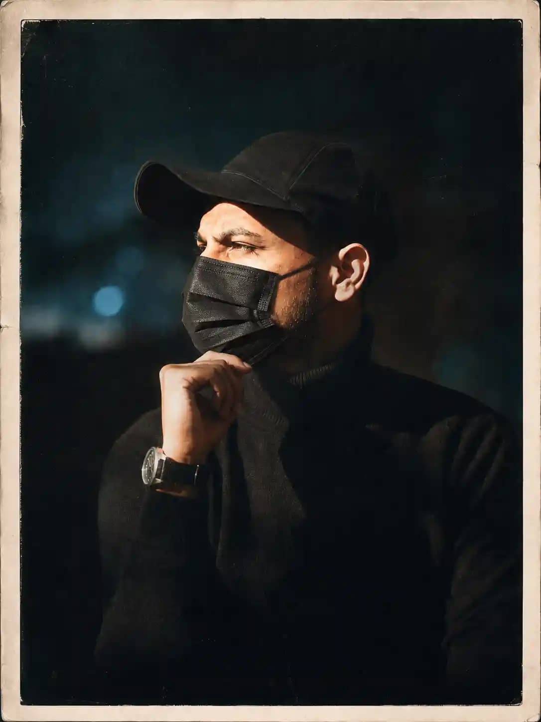 Cinematic Fine Art Portrait Prompt with Harsh Lighting and Vintage Polaroid Effect